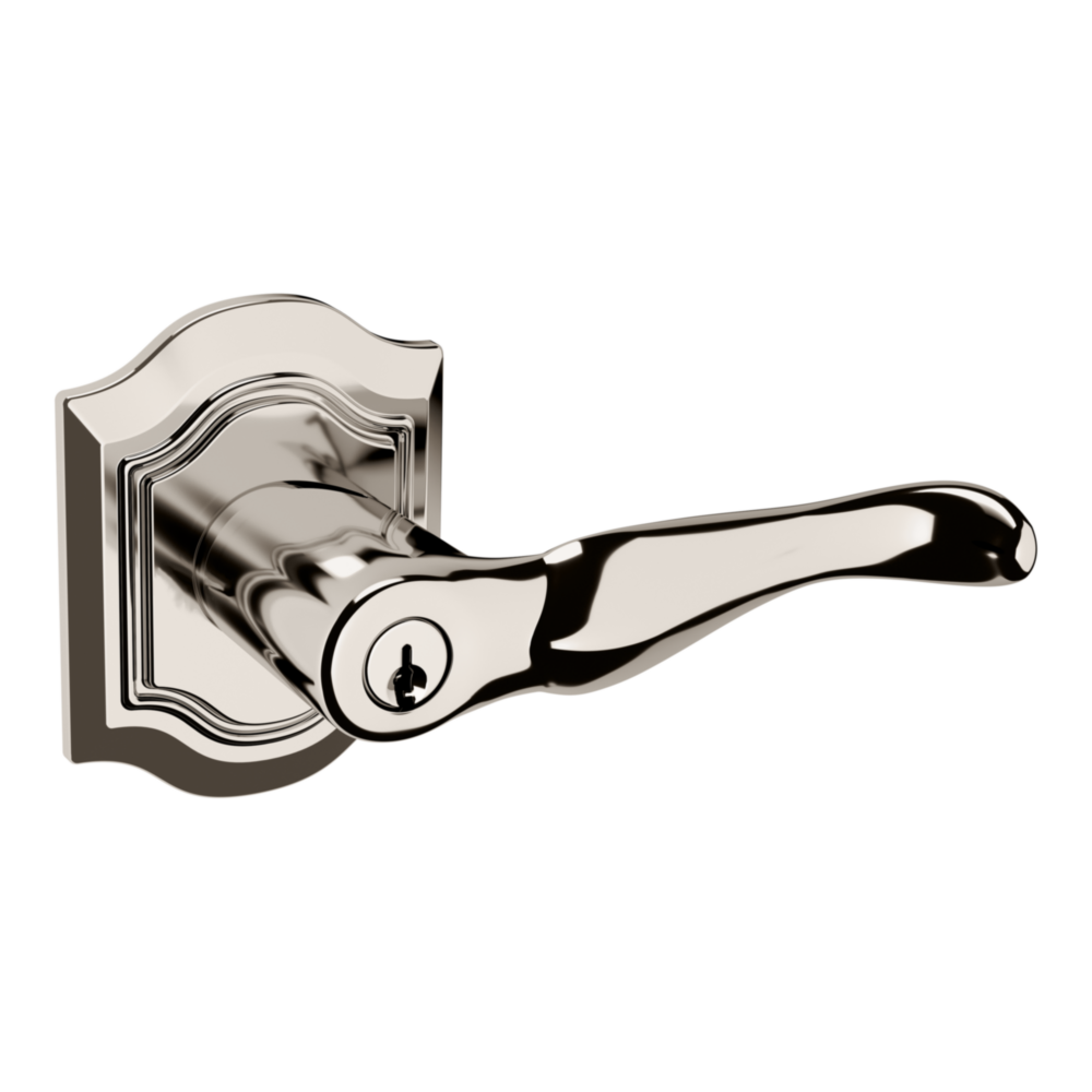 Baldwin Keyed Bethpage Lever Set with Bethpage Rose Lifetime (PVD) Polished Nickel / Entry / Reversible