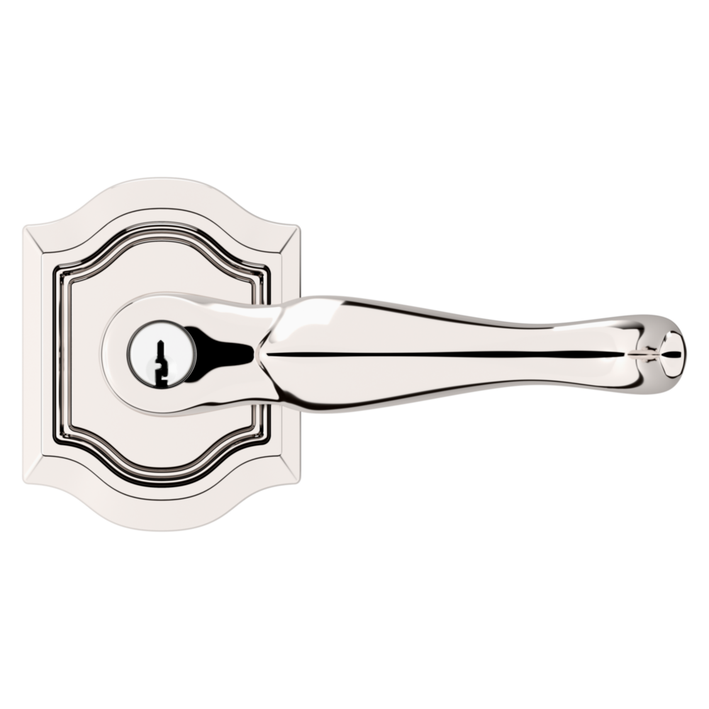 Baldwin Keyed Bethpage Lever Set with Bethpage Rose Lifetime (PVD) Polished Nickel / Entry / Reversible
