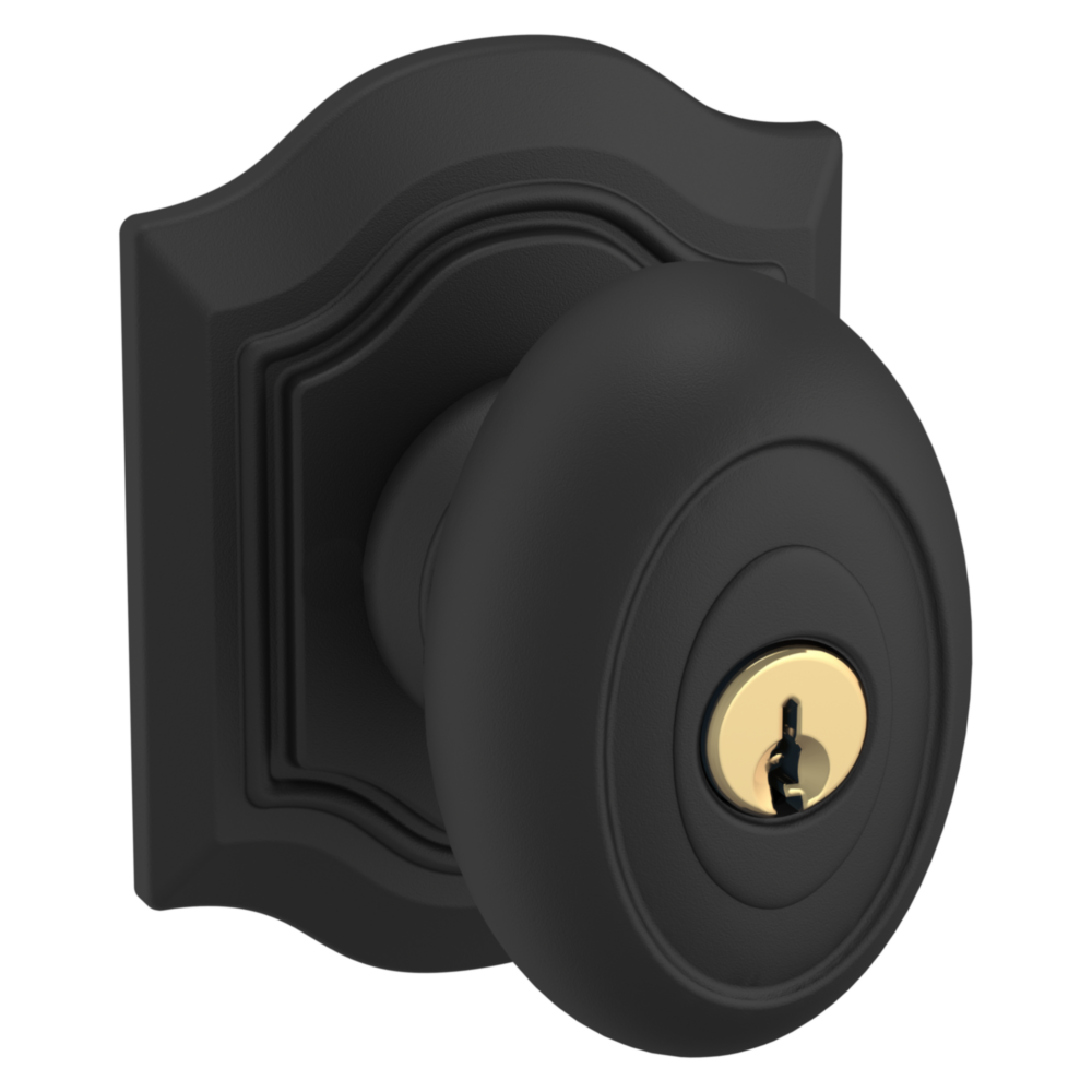 Baldwin Keyed Bethpage Knob Set with Bethpage Rose Satin Black / Entry / Reversible