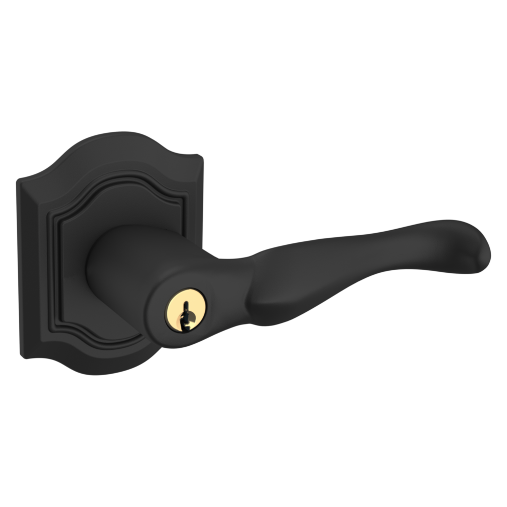 Baldwin Keyed Bethpage Lever Set with Bethpage Rose Satin Black / Entry / Reversible