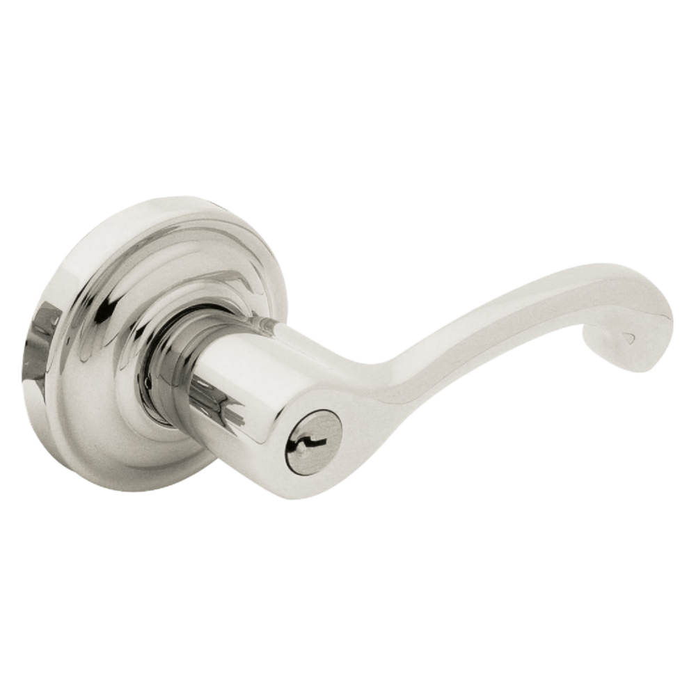 Baldwin Keyed Classic Lever Set with Classic Rose Lifetime (PVD) Polished Nickel / Entry / Reversible
