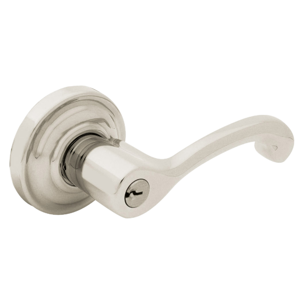 Baldwin Keyed Classic Lever Set with Classic Rose Lifetime (PVD) Satin Nickel / Entry / Reversible
