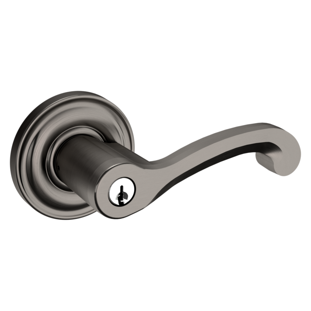 Baldwin Keyed Classic Lever Set with Classic Rose Lifetime (PVD) Graphite Nickel / Entry / Reversible