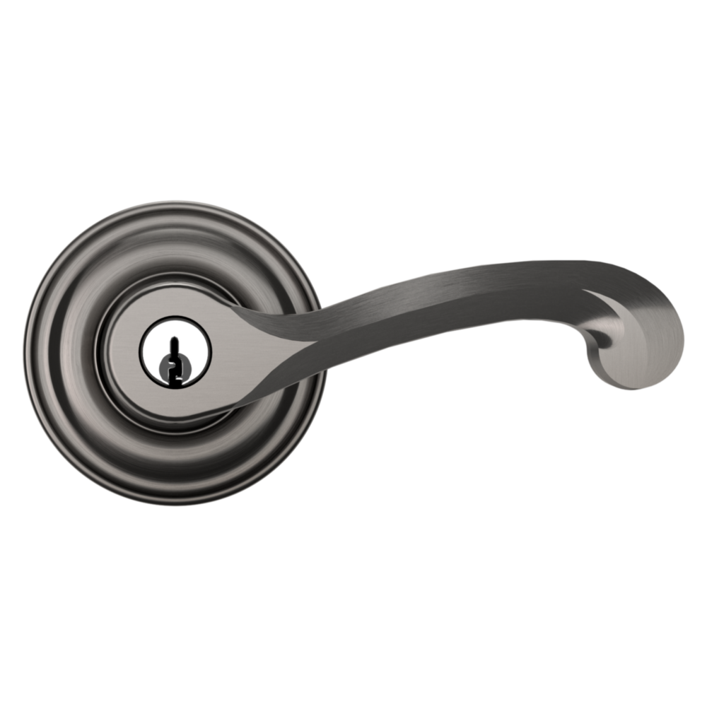 Baldwin Keyed Classic Lever Set with Classic Rose Lifetime (PVD) Graphite Nickel / Entry / Reversible