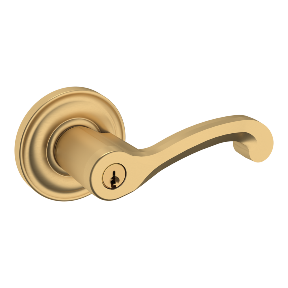 Baldwin Keyed Classic Lever Set with Classic Rose Vintage Brass / Entry / Reversible