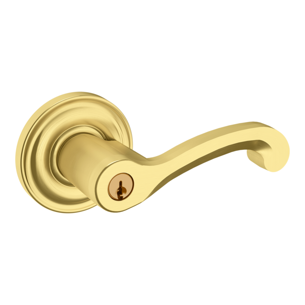 Baldwin Keyed Classic Lever Set with Classic Rose Lifetime (PVD) Satin Brass / Entry / Reversible