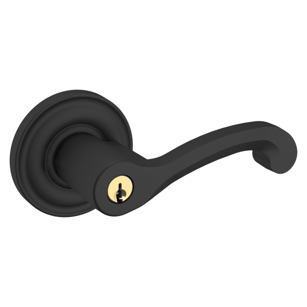 Baldwin Keyed Classic Lever Set with Classic Rose Satin Black / Entry / Reversible