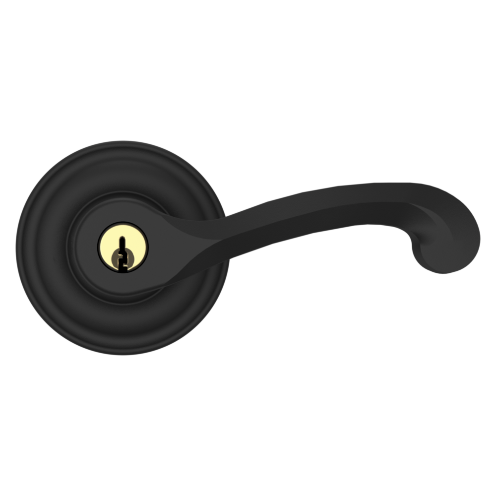 Baldwin Keyed Classic Lever Set with Classic Rose Satin Black / Entry / Reversible