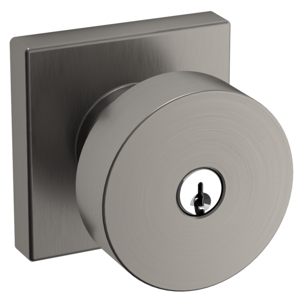 Baldwin Keyed Contemporary Knob Set with Square Rose Lifetime (PVD) Graphite Nickel / Entry / Reversible