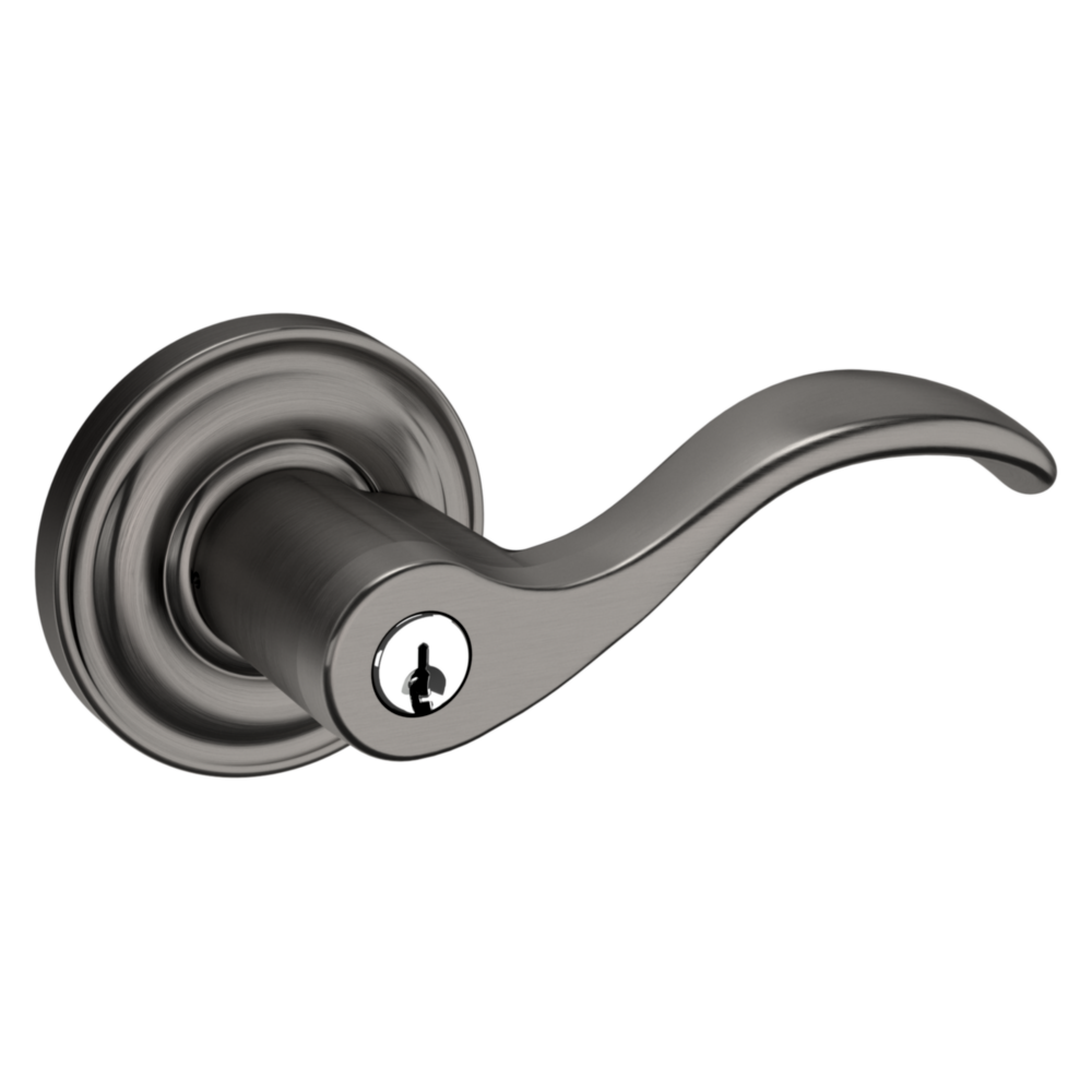 Baldwin Keyed Wave Lever Set with Classic Rose Lifetime (PVD) Graphite Nickel / Entry / Reversible