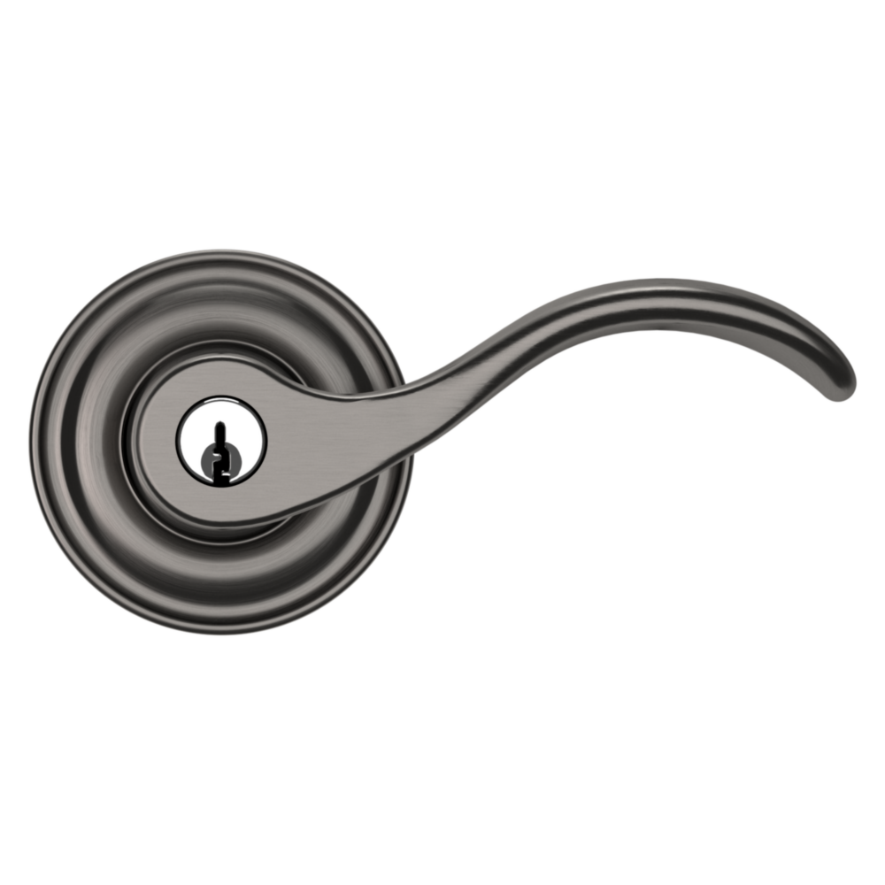 Baldwin Keyed Wave Lever Set with Classic Rose Lifetime (PVD) Graphite Nickel / Entry / Reversible