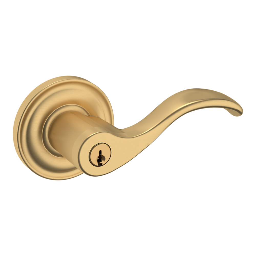 Baldwin Keyed Wave Lever Set with Classic Rose Vintage Brass / Entry / Reversible