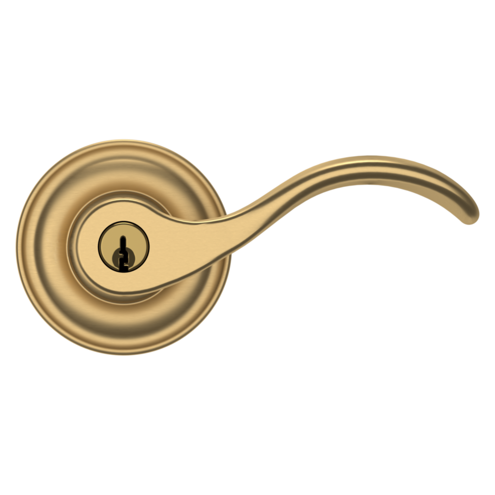 Baldwin Keyed Wave Lever Set with Classic Rose Vintage Brass / Entry / Reversible