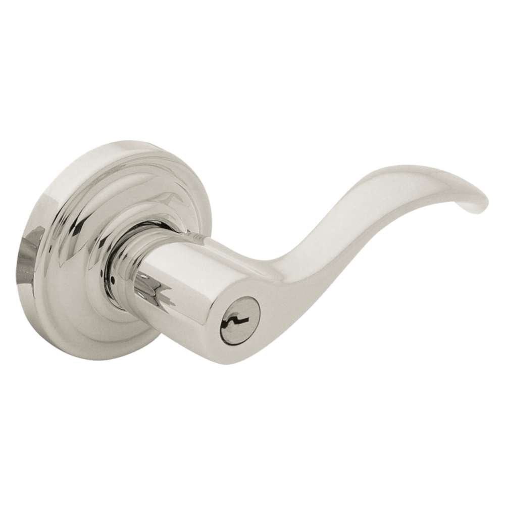 Baldwin Keyed Wave Lever Set with Classic Rose Lifetime (PVD) Polished Nickel / Entry / Reversible