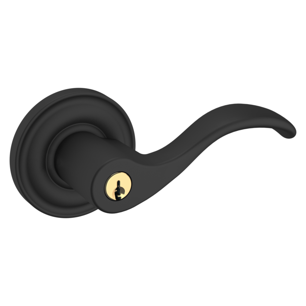 Baldwin Keyed Wave Lever Set with Classic Rose Satin Black / Entry / Reversible