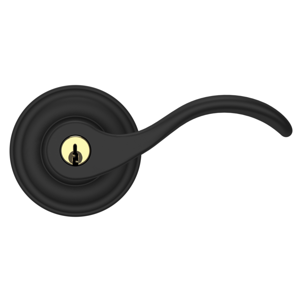 Baldwin Keyed Wave Lever Set with Classic Rose Satin Black / Entry / Reversible