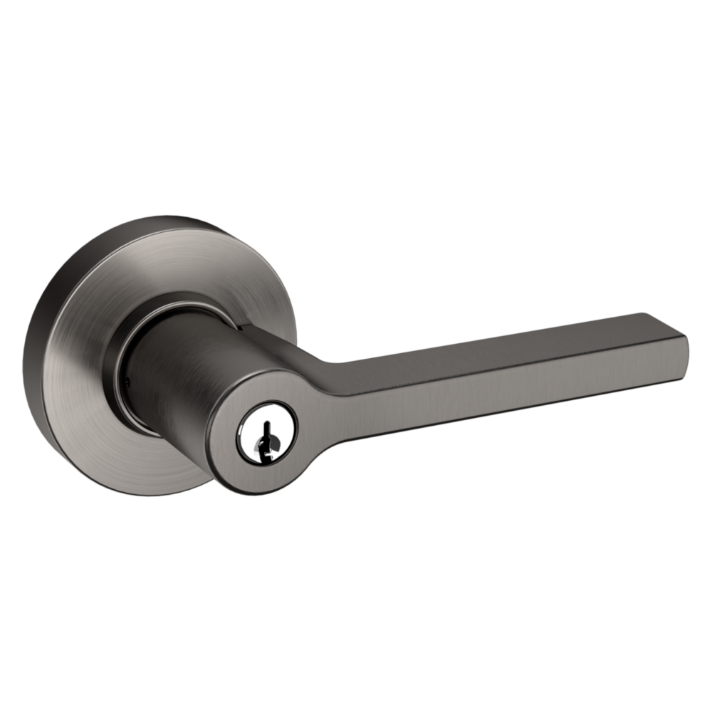 Baldwin Keyed Square Lever Set with Round Rose Lifetime (PVD) Graphite Nickel / Entry / Reversible