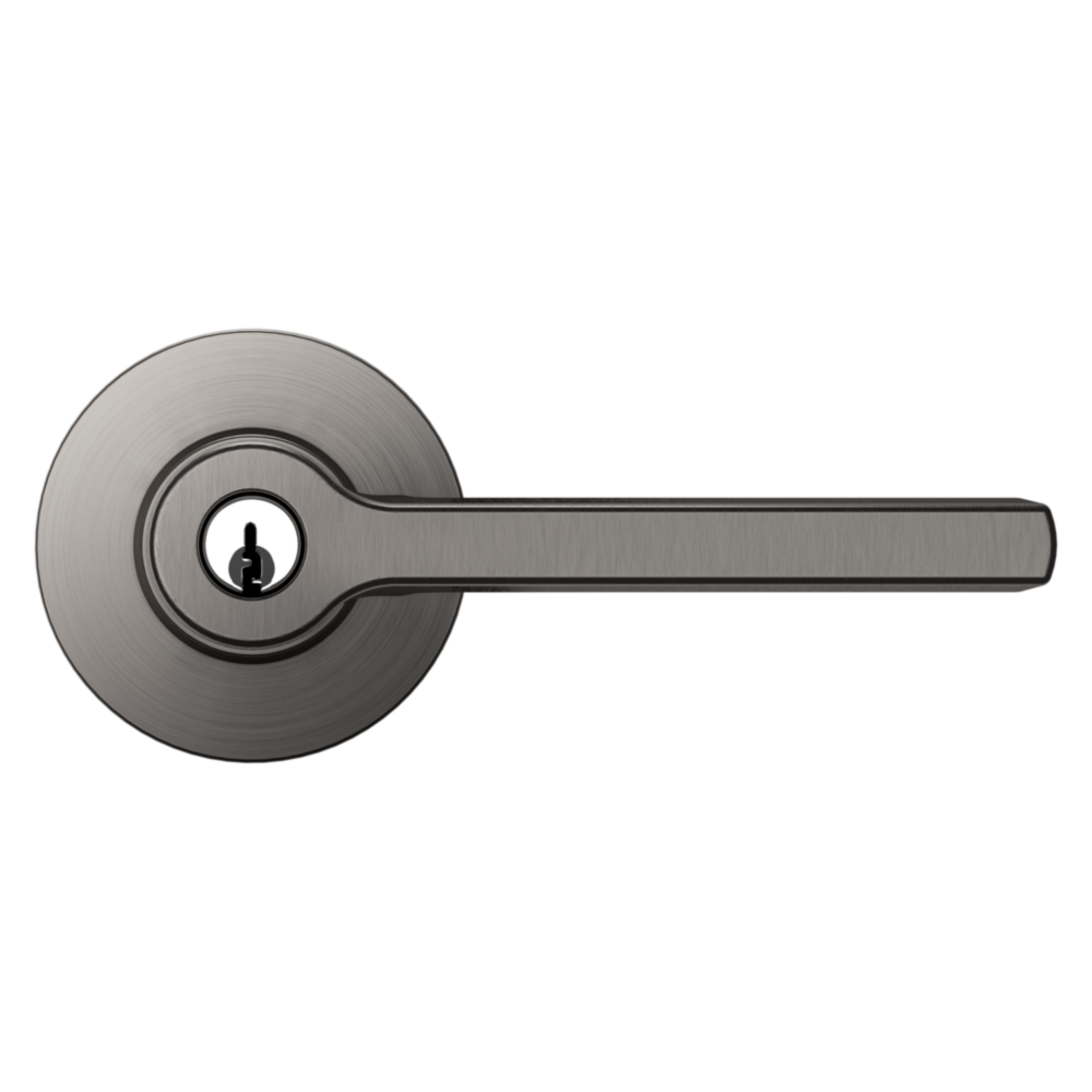 Baldwin Keyed Square Lever Set with Round Rose Lifetime (PVD) Graphite Nickel / Entry / Reversible