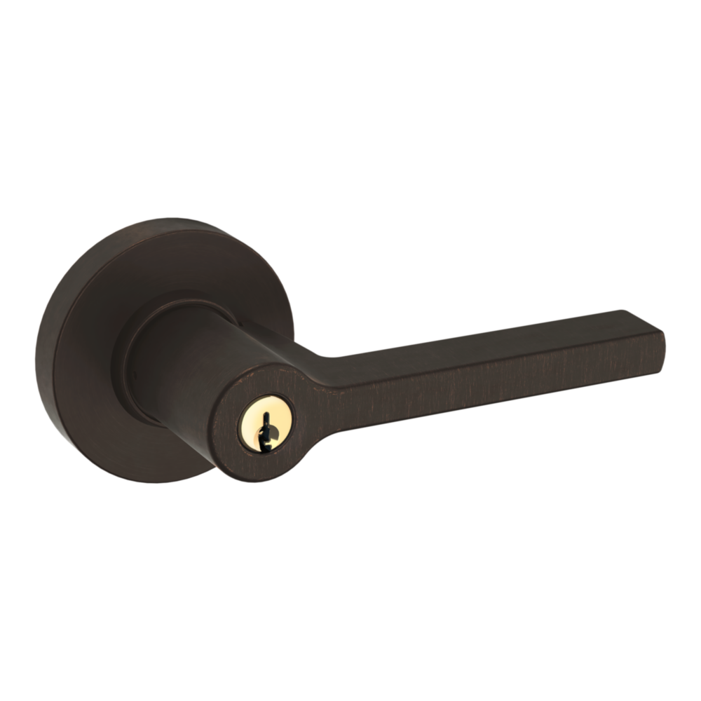 Baldwin Keyed Square Lever Set with Round Rose Venetian Bronze / Entry / Reversible