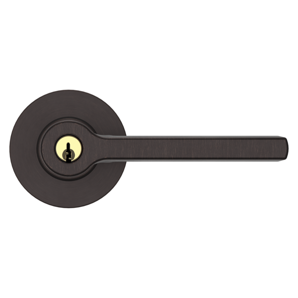 Baldwin Keyed Square Lever Set with Round Rose Venetian Bronze / Entry / Reversible