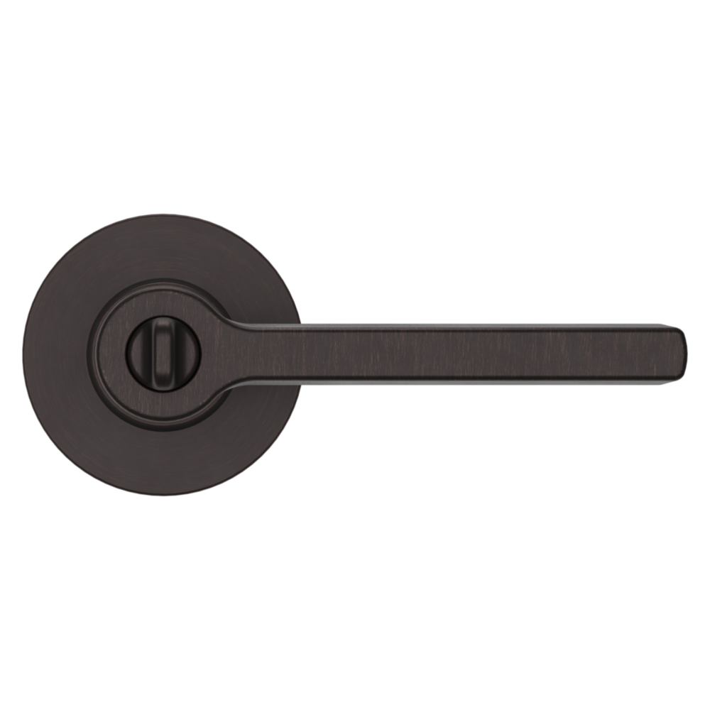 Baldwin Keyed Square Lever Set with Round Rose Venetian Bronze / Entry / Reversible