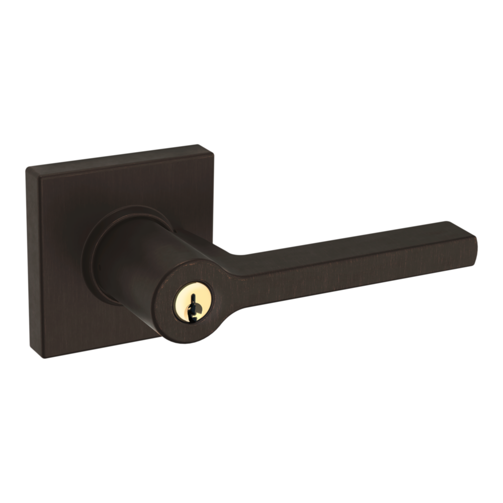 Baldwin Keyed Square Lever Set with Square Rose Venetian Bronze / Entry / Reversible
