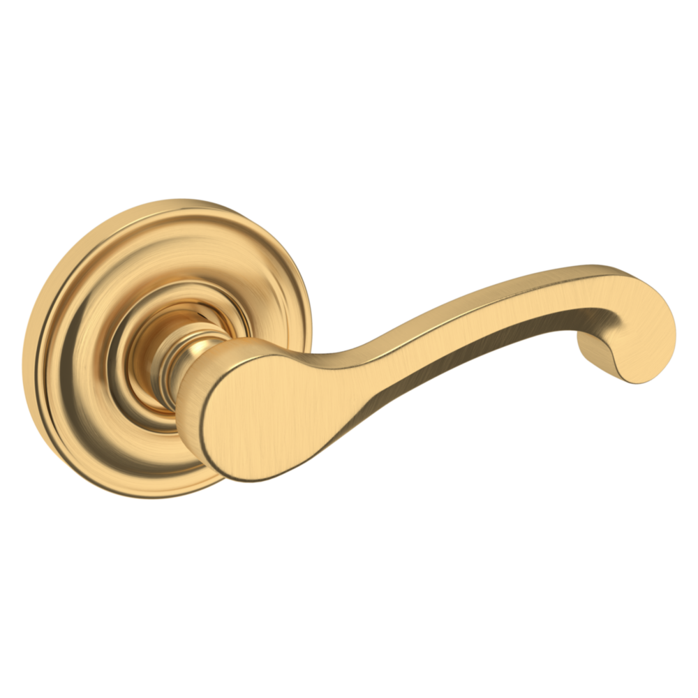 Baldwin 5445 Classic Lever Set with 5048 Rose Lifetime (PVD) Satin Brass / Passage / Reversible