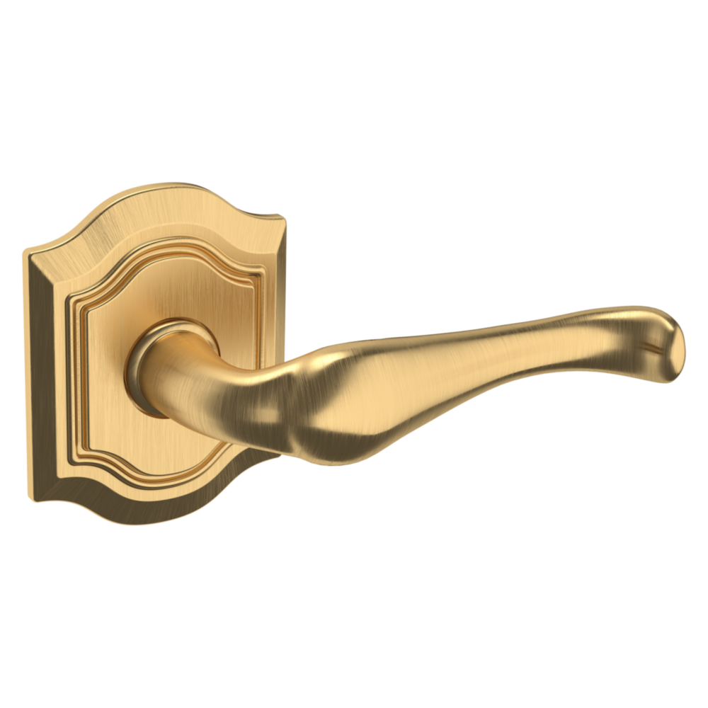 Baldwin 5447 Bethpage Lever Set with R027 Rose Lifetime (PVD) Satin Brass / Passage / Reversible