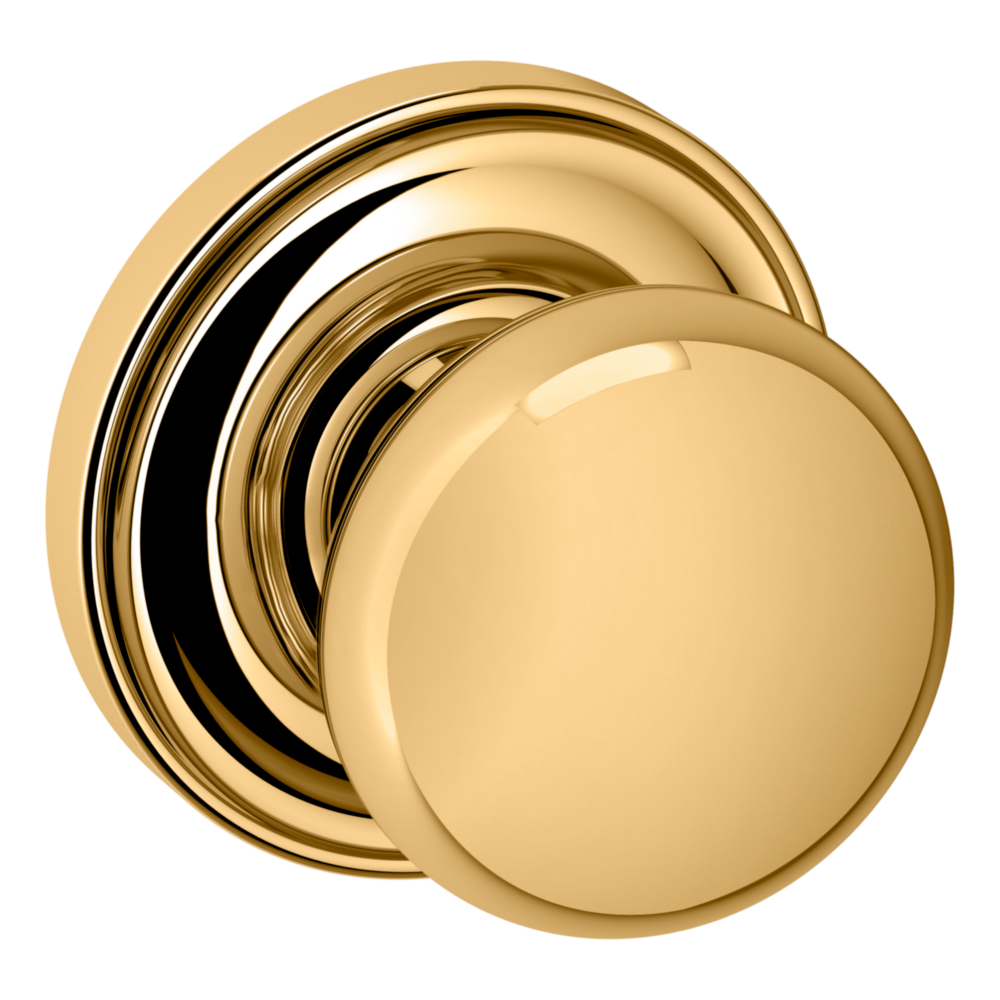 Baldwin 5000 Baltimore Knob Set with 5048 Round Rose Lifetime (PVD) Polished Brass / Full Dummy / Reversible