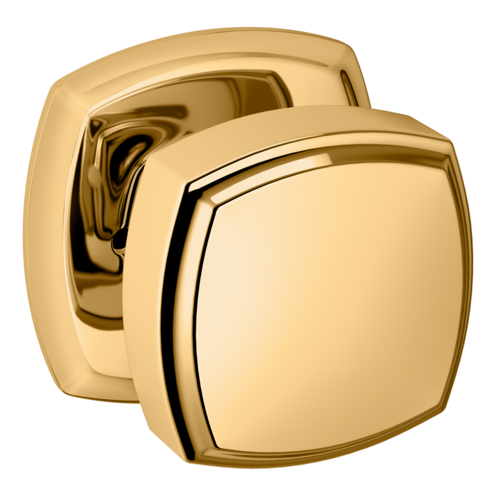 Baldwin 5011 Soft Modern Square Knob Set with 5058 Square Rose Lifetime (PVD) Polished Brass / Privacy / Reversible