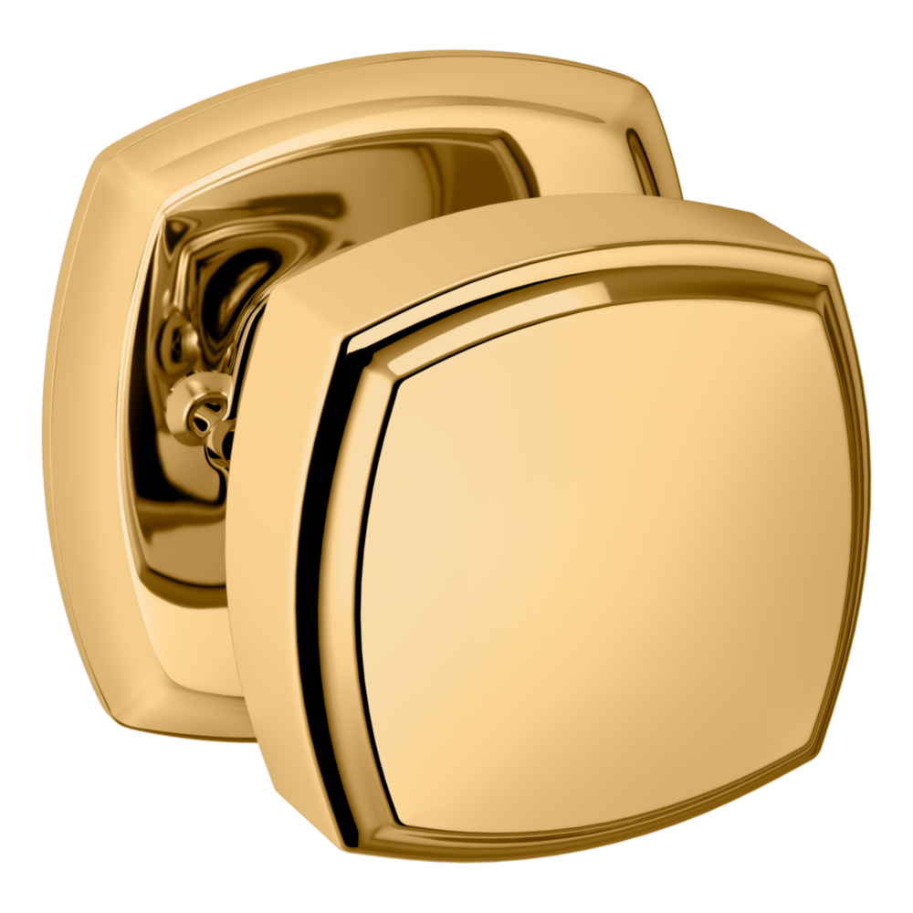 Baldwin 5011 Soft Modern Square Knob Set with 5058 Square Rose Lifetime (PVD) Polished Brass / Privacy / Reversible