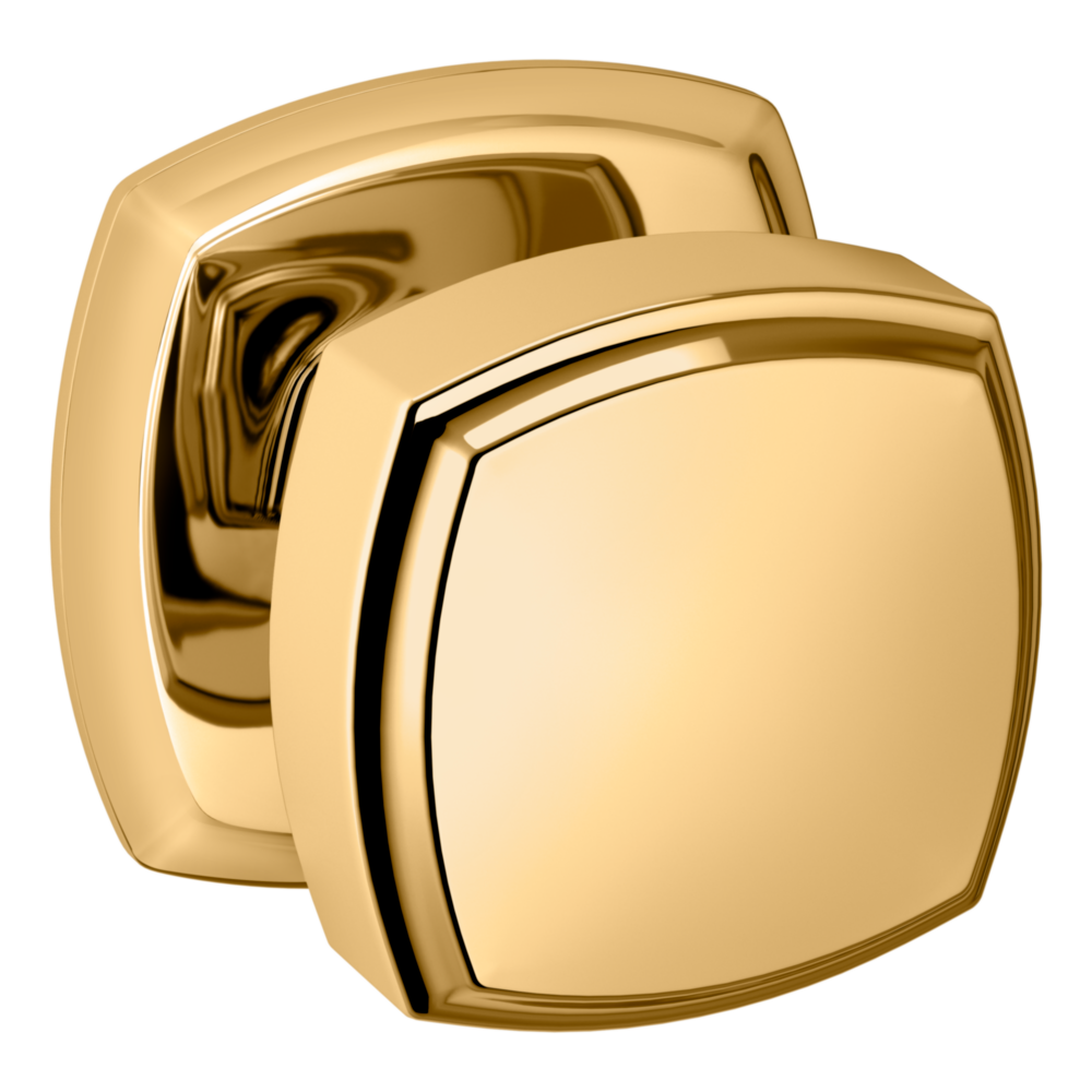 Baldwin 5011 Soft Modern Square Knob Set with 5058 Square Rose Non-Lacquered Brass / Full Dummy / Reversible