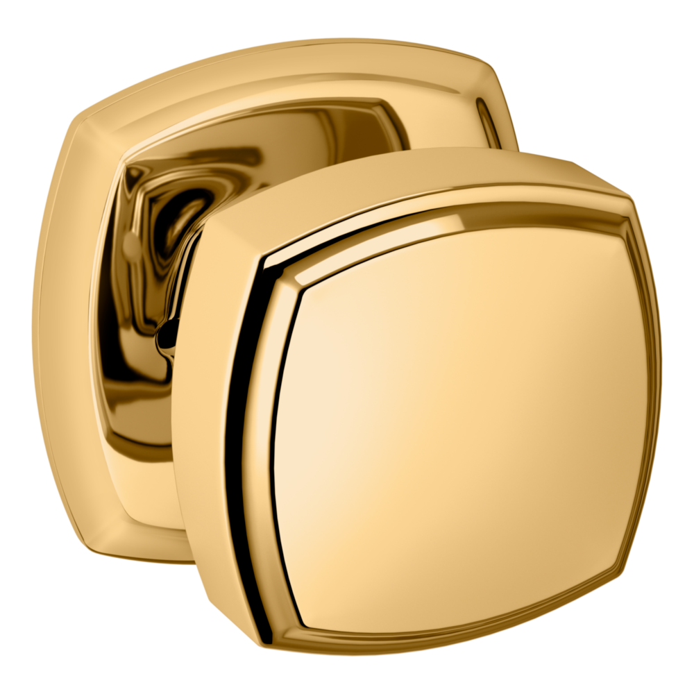 Baldwin 5011 Soft Modern Square Knob Set with 5058 Square Rose Non-Lacquered Brass / Privacy / Reversible