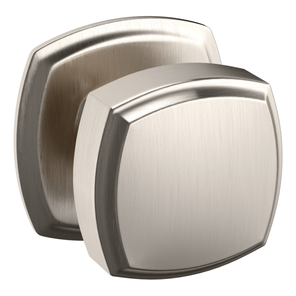 Baldwin 5011 Soft Modern Square Knob Set with 5058 Square Rose Lifetime (PVD) Satin Nickel / Full Dummy / Reversible