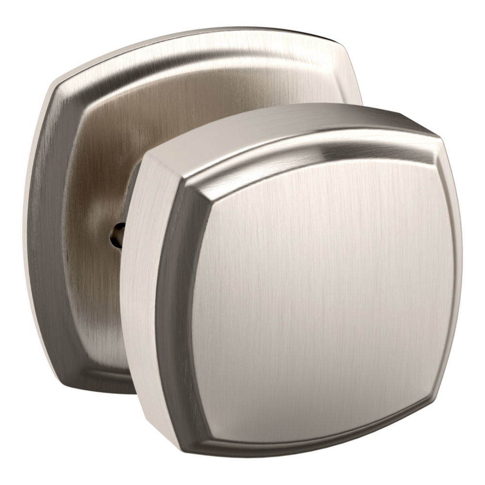 Baldwin 5011 Soft Modern Square Knob Set with 5058 Square Rose Lifetime (PVD) Satin Nickel / Privacy / Reversible
