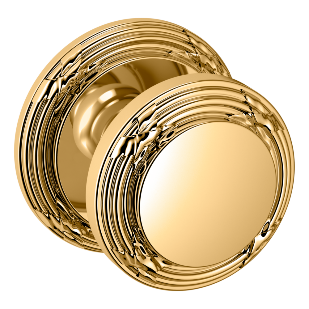 Baldwin 5013 Edinburgh Knob Set with 5021 Round Rose Lifetime (PVD) Polished Brass / Full Dummy / Reversible