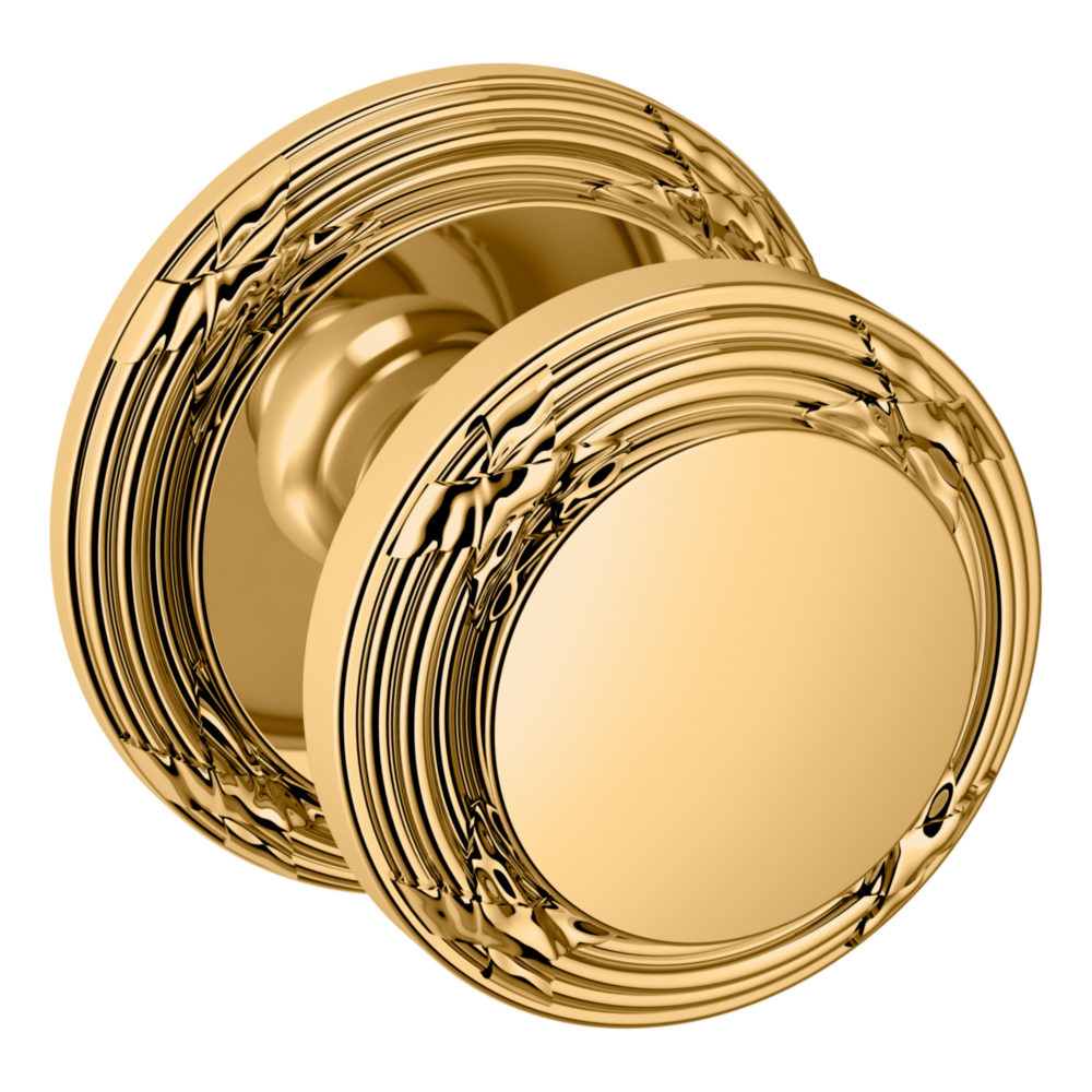 Baldwin 5013 Edinburgh Knob Set with 5021 Round Rose Non-Lacquered Brass / Passage / Reversible
