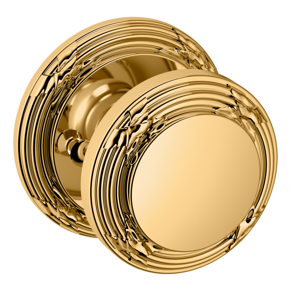Baldwin 5013 Edinburgh Knob Set with 5021 Round Rose Non-Lacquered Brass / Privacy / Reversible