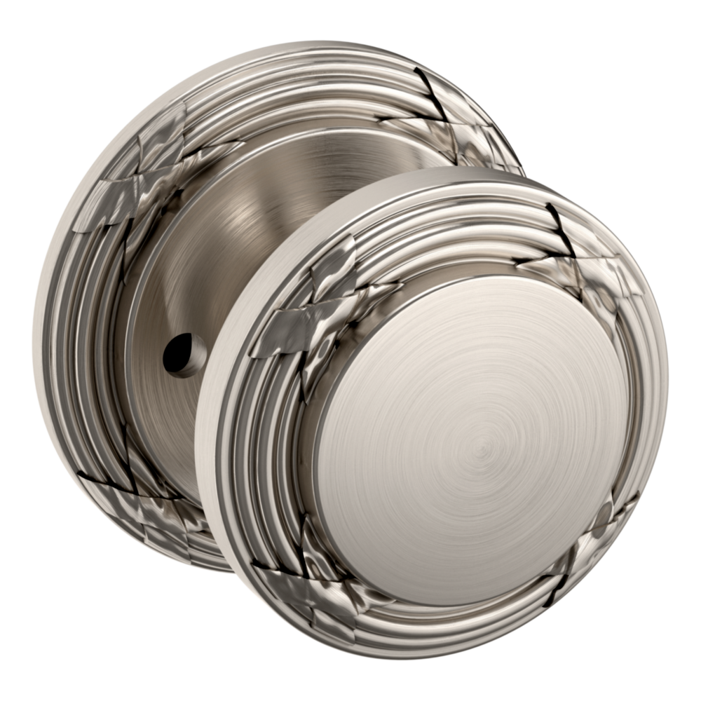 Baldwin 5013 Edinburgh Knob Set with 5021 Round Rose Lifetime (PVD) Satin Nickel / Privacy / Reversible