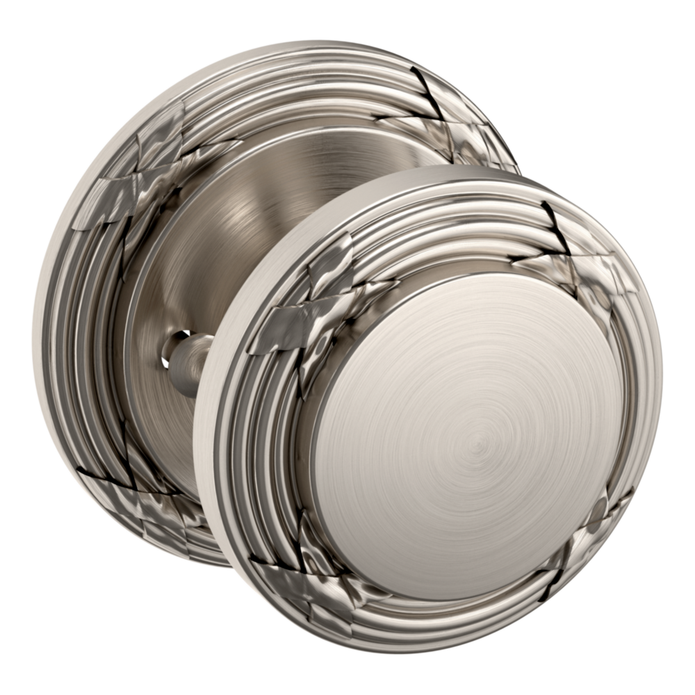 Baldwin 5013 Edinburgh Knob Set with 5021 Round Rose Lifetime (PVD) Satin Nickel / Privacy / Reversible