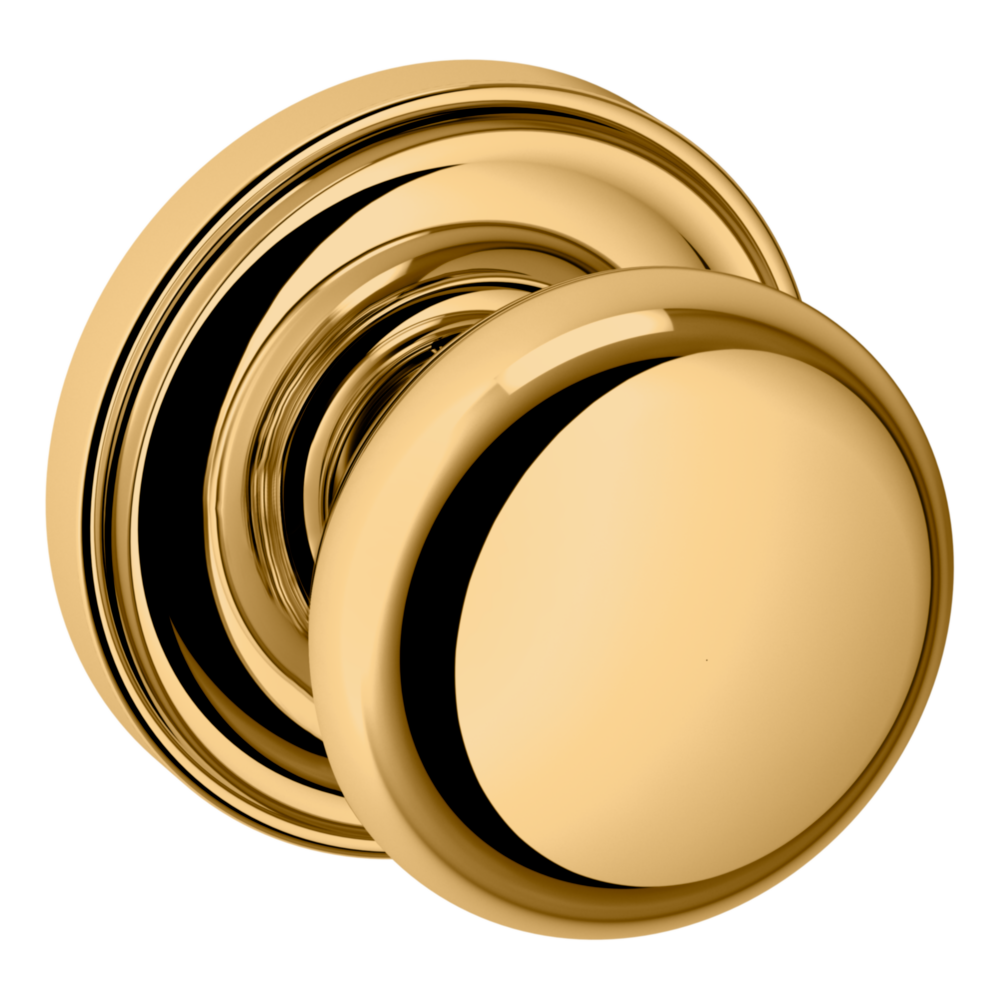 Baldwin 5015 Classic Knob Set with 5048 Round Rose Lifetime (PVD) Polished Brass / Full Dummy / Reversible