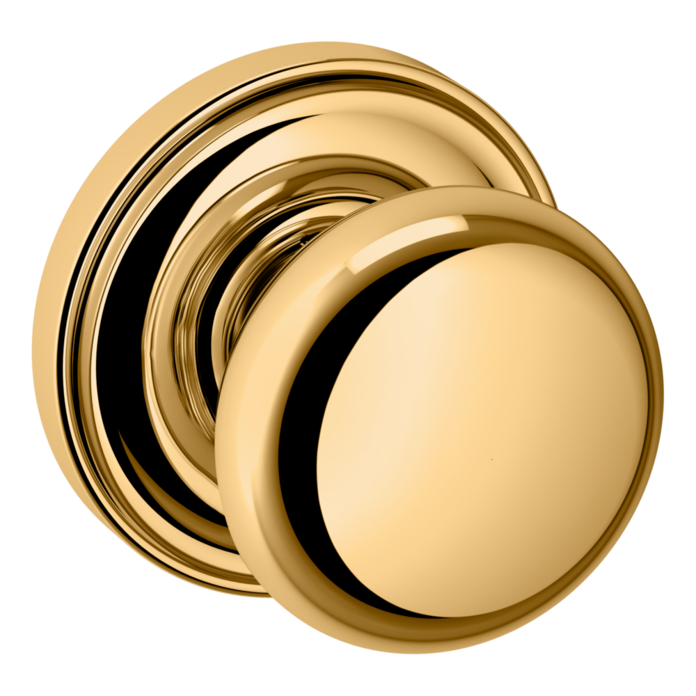 Baldwin 5015 Classic Knob Set with 5048 Round Rose Lifetime (PVD) Polished Brass / Full Dummy / Reversible