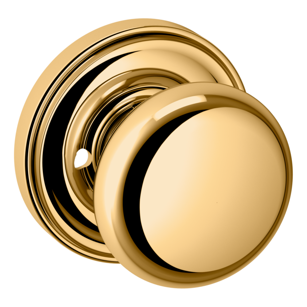 Baldwin 5015 Classic Knob Set with 5048 Round Rose Lifetime (PVD) Polished Brass / Privacy / Reversible