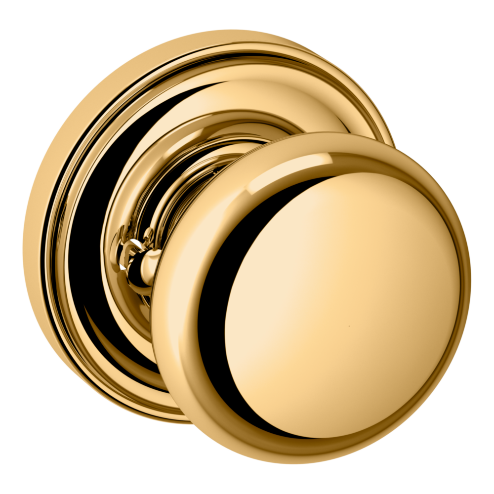 Baldwin 5015 Classic Knob Set with 5048 Round Rose Non-Lacquered Brass / Privacy / Reversible