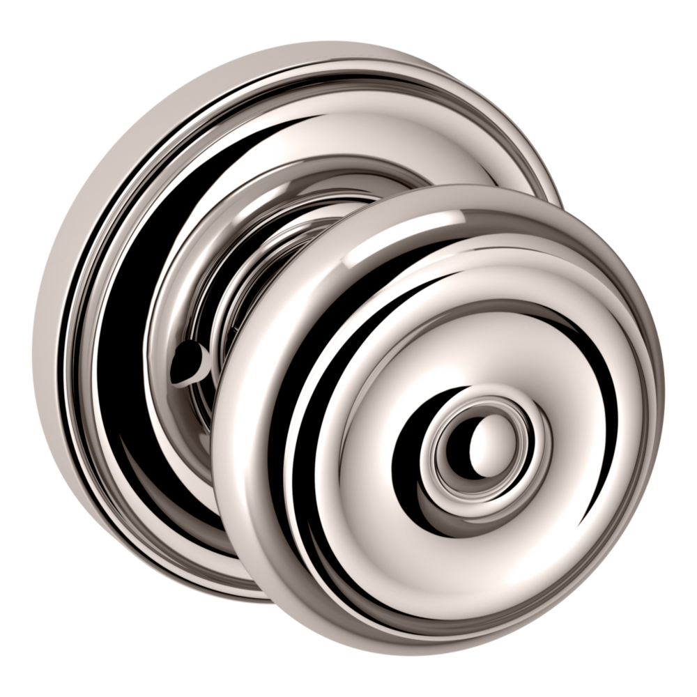 Baldwin 5020 Colonial Knob Set with 5048 Round Rose Lifetime (PVD) Polished Nickel / Privacy / Reversible