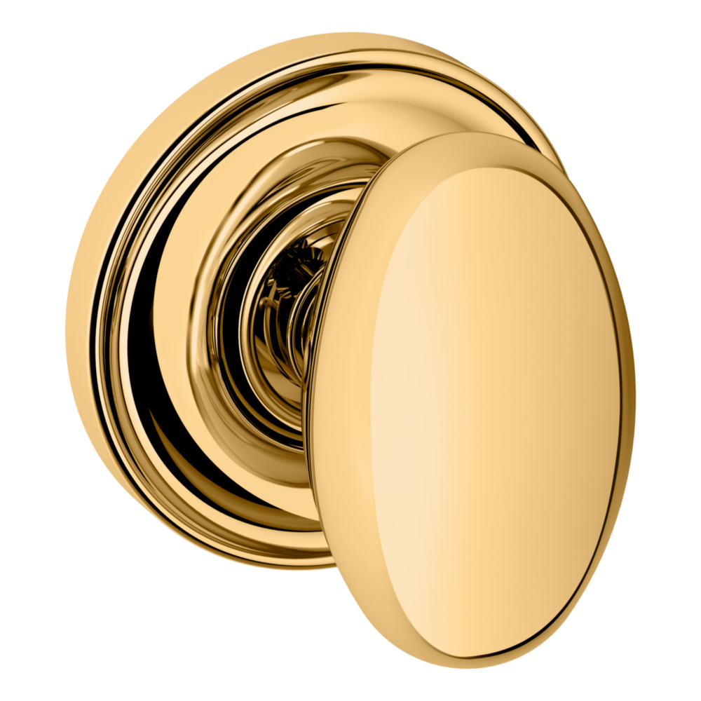 Baldwin 5025 Egg Knob Set with 5048 Rose Lifetime (PVD) Polished Brass / Full Dummy / Reversible