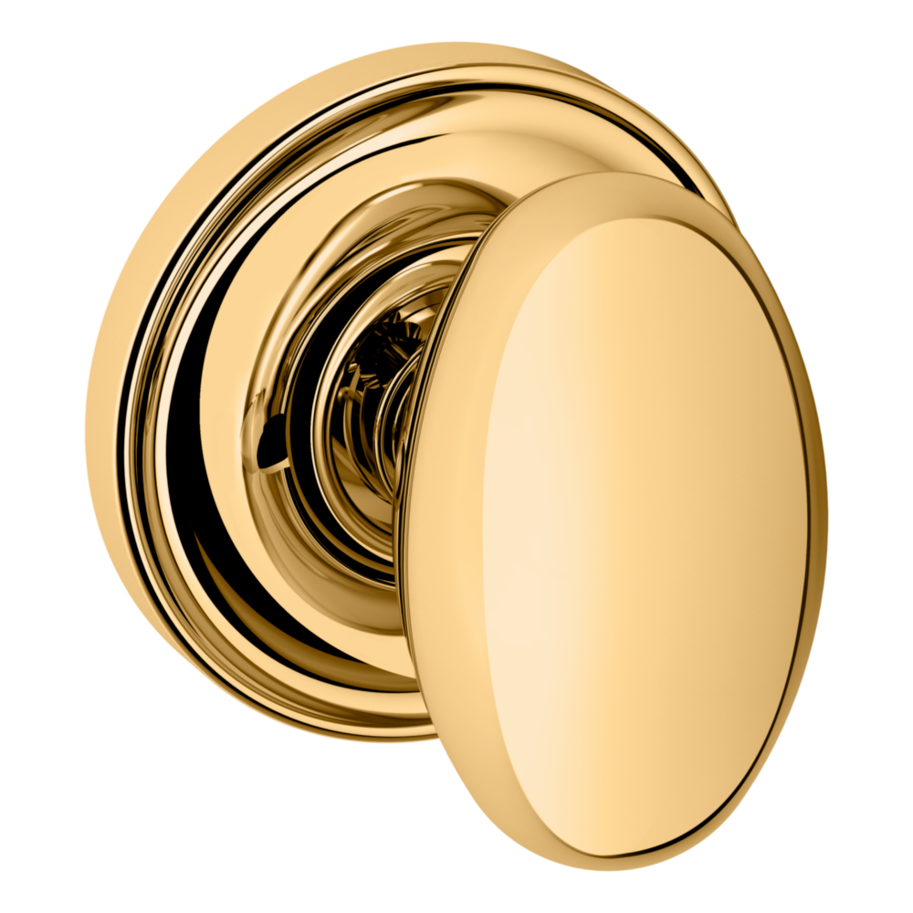 Baldwin 5025 Egg Knob Set with 5048 Rose Lifetime (PVD) Polished Brass / Privacy / Reversible