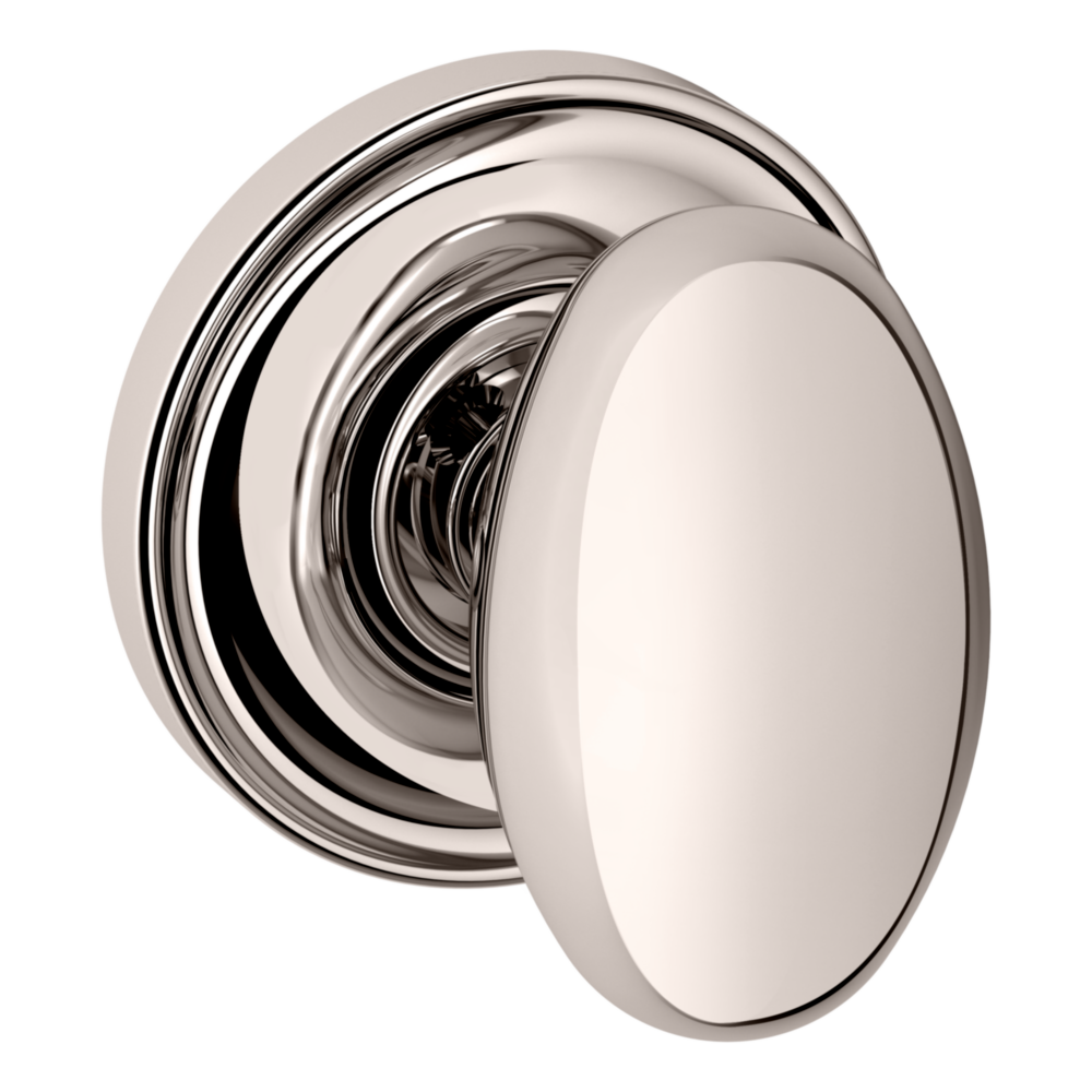 Baldwin 5025 Egg Knob Set with 5048 Rose Lifetime (PVD) Polished Nickel / Passage / Reversible