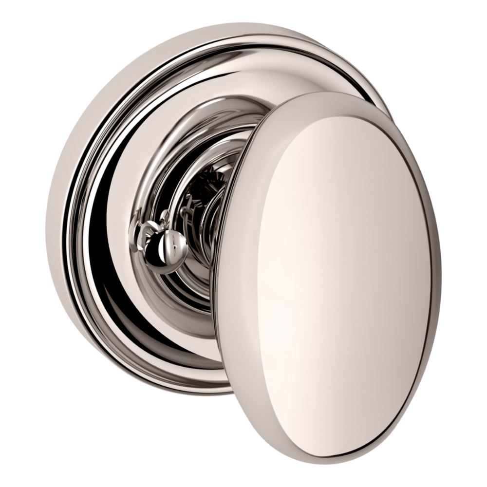Baldwin 5025 Egg Knob Set with 5048 Rose Lifetime (PVD) Polished Nickel / Privacy / Reversible