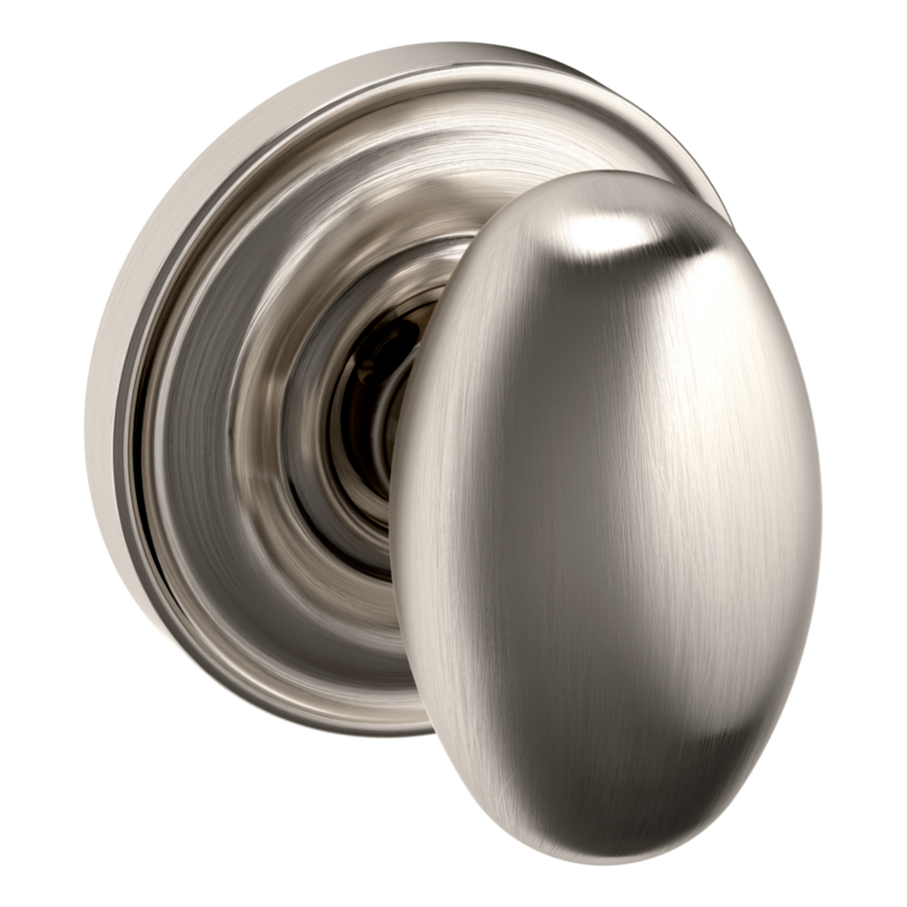 Baldwin 5025 Egg Knob Set with 5048 Rose Lifetime (PVD) Satin Nickel / Passage / Reversible